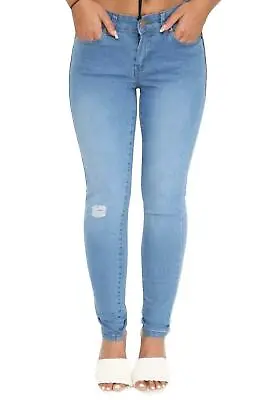 Womens Destroyed Distress Ladies Ankle Skinny Fit Faded Trousers Denim Jeans • £5.59