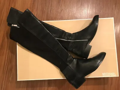 MICHAEL KORS Bromley Flat Black Leather Knee High-Tall Boot Women US Size9M • $65