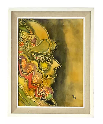 Vintage Mid-Century Modern Abstract Painting Psychedelic Profile Of Woman Signed • $245