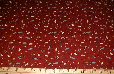 DEBBIE MUMM Fabric - BEST LOVED NOAH'S ARK - 40 Days On Dark Red - HALF Yard • $4.95