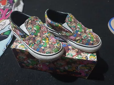 VANS Nintendo Super Mario Brothers Slip On Kids Classic All Over Print • £12