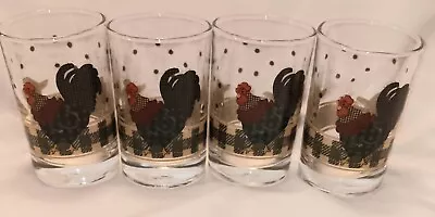 Set Of 4 Vintage Rooster Morn Small Juice Glasses By International • $34.50