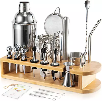 Semderm Cocktail Shaker Set Mixology Bartender Kit With Bamboo Stand | 26-Piece • $36.88