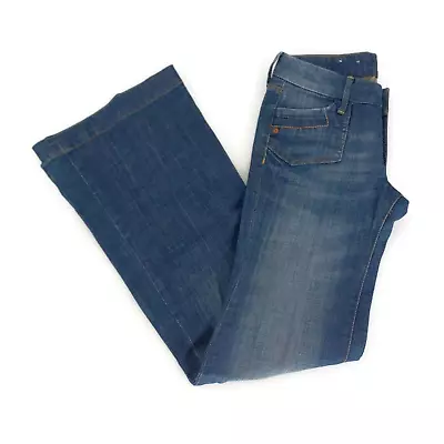 H&M Womens Flare Jeans Blue Medium Wash Whiskered Pockets Stretch Denim 28 X 32 • $18.97