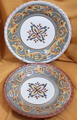 2 Stoneware Plates Wall Cabinet Decor Pottery By Artimino Sienna & Cream Color • $18