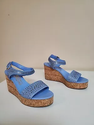 Salvatore Ferragamo Galak Wedge Heels 6.5 C Blue Leather Star Perforated Limited • $415