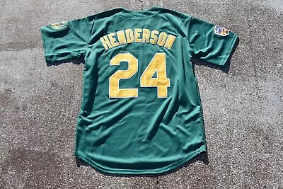 New! Rickey Henderson Athletics A's ALT GREEN Baseball Jersey Adult Men's Medium • $45