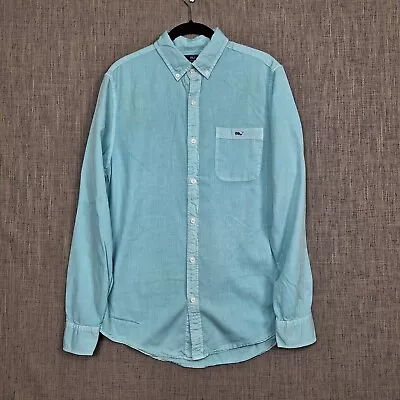 Vineyard Vines Shirt Mens Small Blue Green Button Up Slim Fit Tucker Cotton Silk • $8.94