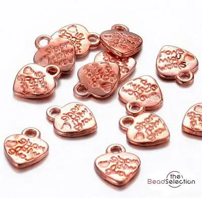 20 ROSE GOLD 'MADE WITH LOVE' HEART CHARMS PENDANTS JEWELLERY MAKING 12mm C163 • £2.99