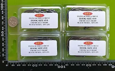 $13.02 • Buy 100x INLINE DFS Size 5/0 Octopus CIRCLE Fishing Hooks, Chemically Sharp