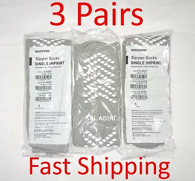 3 Pair McKesson Gray XXL Non Skid Hospital Travel Slipper Socks Above Ankle • $11.99