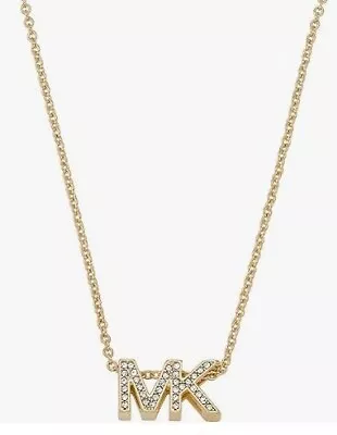 NWT Michael Kors MK Logo Crystal Pendant Gold-Tone Necklace With MKJX8024710 • $49.99