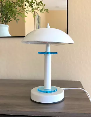 Vintage White Metal Table Lamp Mushroom Dome UFO Touch On Off • $29.99