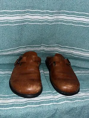Mephisto Zaverio Brown Leather Slip On Mules Clogs Womens Size 37 US 6.5/7 • $70
