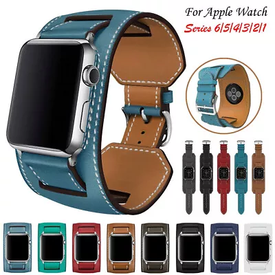 Genuine Leather Apple Watch Strap Band Series 9 8 7 6 5 SE 38 45 49mm Wristband  • $21.84