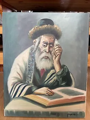 Oil Painting Of Rabbi Studying Contemplating With Peyot • $83