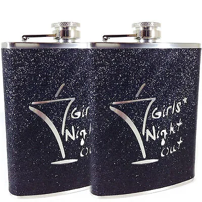 Set Of 2 - 8oz Stainless Steel Black Girls Night Out Hip Flask Excellent Quality • £9.99