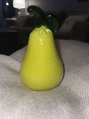 Vintage Hand Blown Glass Murano Style Yellow Pear Glass Fruit • $11.59