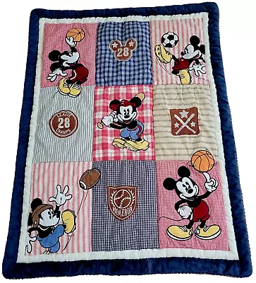 Disney Baby Mickey Mouse Quilted Baby Blanket Sports Football Baseball 44  X 35  • $34