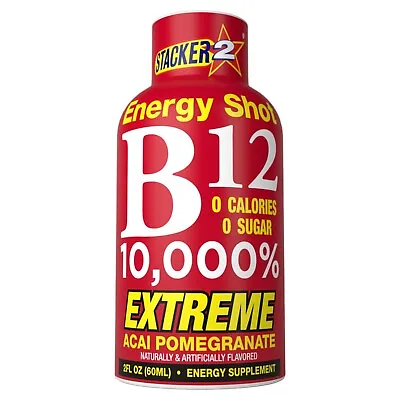 STACKER B12 10000% Energy Shot Acai-Pomegranate Zero Cal 2 Fl Oz/60ML • $16.99