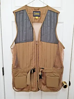 NEW Cabelas Men 2XL Leather Tan Canvas Vest Shooting Hunting Back Pocket Classic • $70