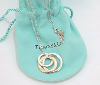 £137.22 • Buy Tiffany & Co. Silver & Rubedo Metal 1837 Interlocking Triple Circles Necklace