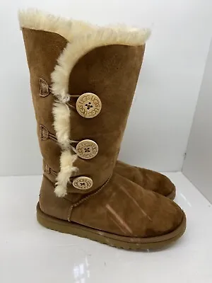 Ugg Bailey Button Triplet Triple Chestnut Tall Boots Womens Size 7 • $45