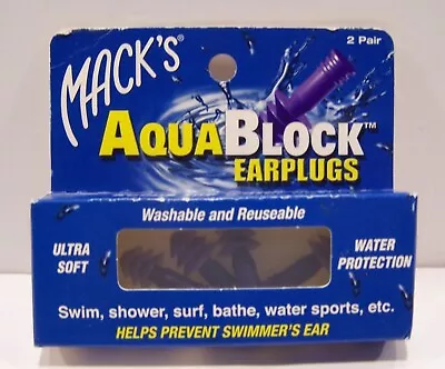 Mack's Earplugs Aqua Block Washable & Reusable Extreme Comfort 2 Pair PURPLE • $9