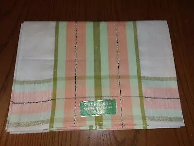 Unused Vtg White Peach Green Plaid Linen Tea Dish Towel New W/Tags Czech Made • $10
