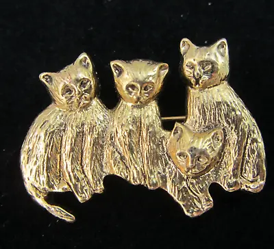 $15.99 • Buy Vintage 1928 Jewelry Co Tiny Kittens Cat Brooch Pin Gold Tone Metal
