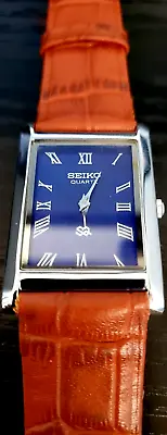 RARE Vintage Seiko Slim Tank Men's Leather Wrist Watch • $84.99