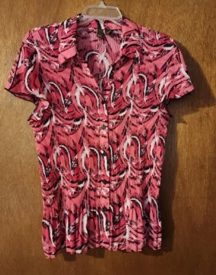 $15.75 • Buy SERE NADE Plus Size XL 16 18 Blouse Accordian Style Top Pink Black White VGUC