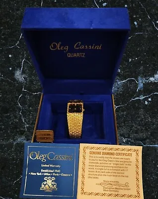 Vintage Oleg Cassini Gold Tone Diamond Ladies Womens Watch New Old  Stock Runs • $99.95