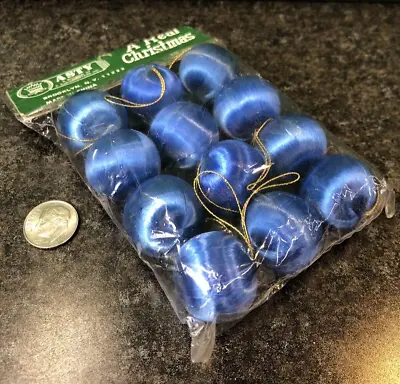 Vintage Mini 1” Blue Satin Ball Ornaments Package Of 12   A Real Christmas  NOS • $13.99