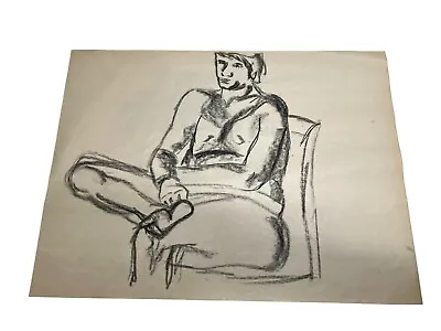 Vtg Charcoal Pastel DRAWING Profile SKETCH Male Nude PORTRAIT Unframed 70's A20 • $39.99