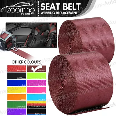 2x Burgundy Seat Belt Webbing Polyester Seat Lap Retractable Nylon Safety Strap • $32.93