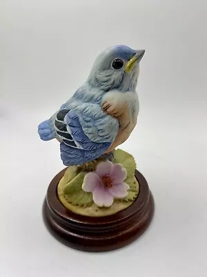 Vintage Andrea By Sadek Baby Blue Bird #6350 W/Wooden Base Japan MINT • $13