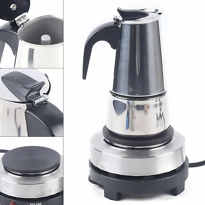 Stainless Steel Stovetop Espresso Coffee Maker Moka Pot Electric 4 Cups New US • $24.70