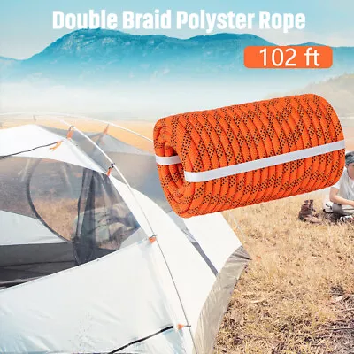 102ft 7/16  Double Braid Polyster Rope 8400lbs Nylon Climbing Arborist Rigging • $29.99