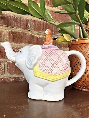 Vintage Glazed Ceramic Teapot Circus Elephant & Monkey From Taiwan • $24.75