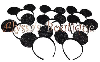 30 Pc Mickey Mouse Ears All Black Shiny  Headbands Birthday Minnie Costume • $29.99
