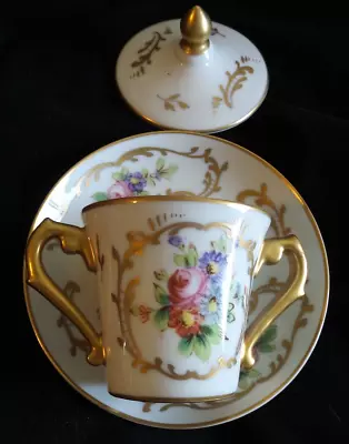 Vintage 3 Piece  Limoges Porcelain Mustard Pot With Dish And Lid Handpainted • $74.99