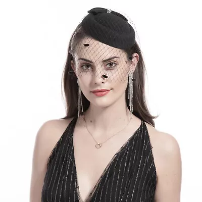 £3.65 • Buy Royal Pillbox Hat Mesh Veil Fascinator Cap Headpiece Clip Wedding Party Hats