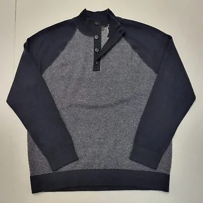VINCE Men's Size XL WOOL & CASHMERE Blue Birdseye Mock Neck Henley Sweater $500 • $191.25