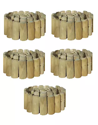 X 5 Log Rolls Garden Wooden Grass Border Lawn Edging Wood Flower Edge 5.0 M Long • £32.99