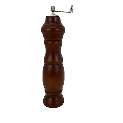 Vintage Wooden Pepper Mill Grinder 8  Tall Turn Handle Metal MCM Retro • $23.97