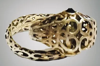 Vtg Italy Sterling Silver Light Gold Wash Filigree Snake Ring Sz 9 Gorgeous • $35