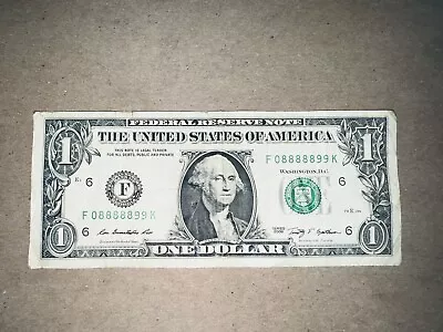 RARE! Fancy Number! Lucky 8’s 5 Consecutive!!! 2009 $1 One Dollar Bill Repeater • $300