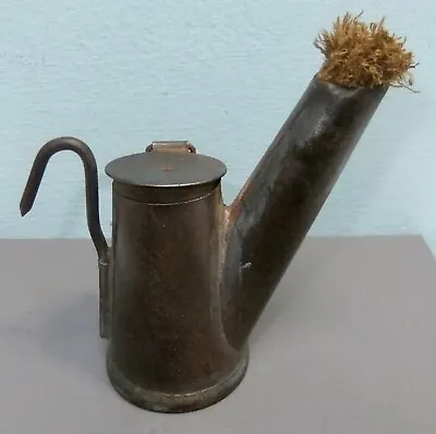 Antique Miners Tin Tea Pot Oil Wick Lamp-nice! • $95
