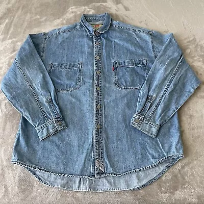 Vintage Levi’s Denim Metal Button Up Shirt Men XL Blue Wash Work Wear Pockets LS • $28.91